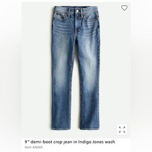 NWT J. Crew demi-boot crop Jean in Indigo Jones wash